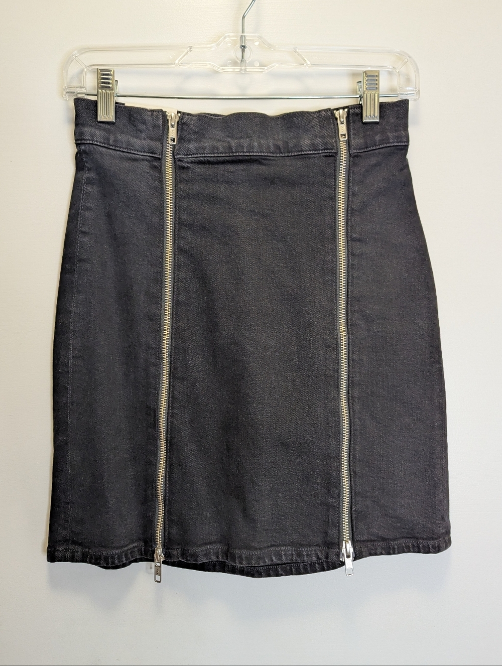 Agolde black double zip mini skirt sz25
